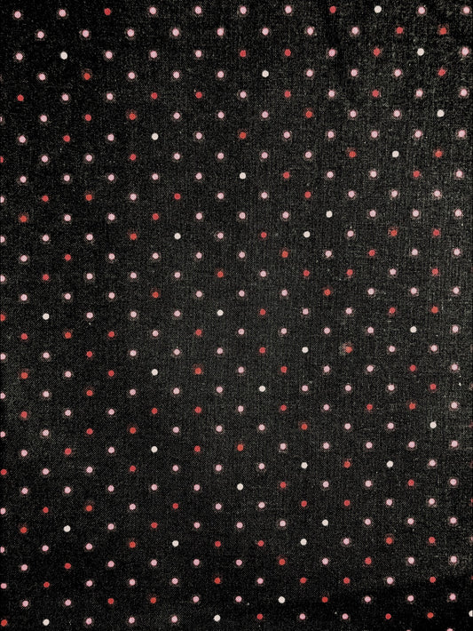 Red and Pink Polka Dots on Black, Valentine Fabric, Sewing, quilting fabric, 100% Cotton Fabric, Valentine's Day