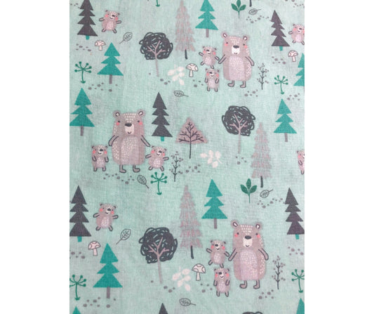 Magic Moon Bears on Mint Fabric by the Yard, 100% Cotton, nursery decor fabric, sewing, children's fabric, gender neutral nursery fabric