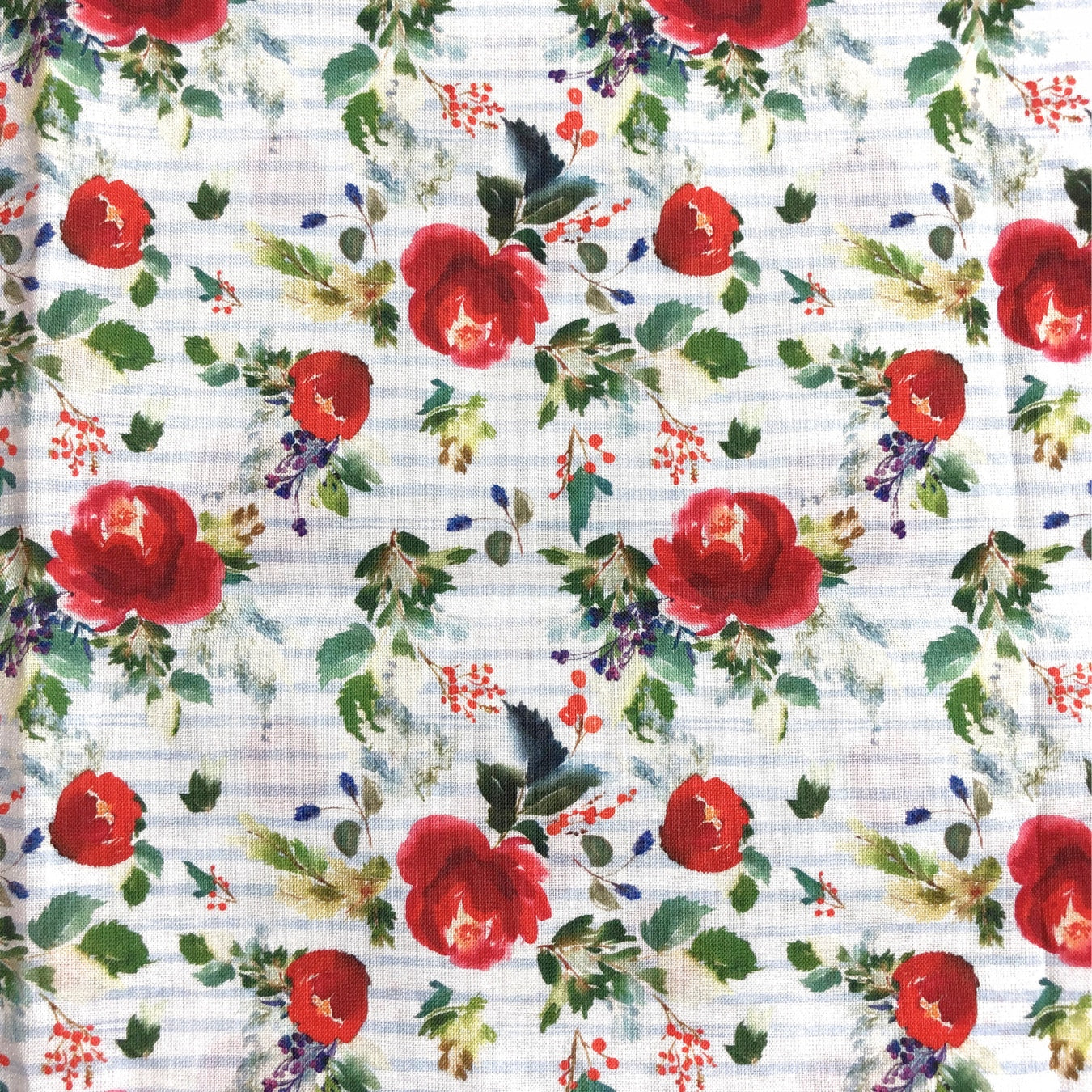 Striped Red Floral Fabric, Sewing, quilting fabric,  floral fabric,  Shabby Chic Floral, Rose Floral, Cotton Blend