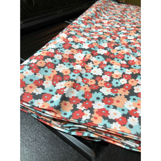 Pretty Peach and Teal Floral Fabric 100% Cotton Fabric, Sewing, quilting fabric, small floral, orange floral