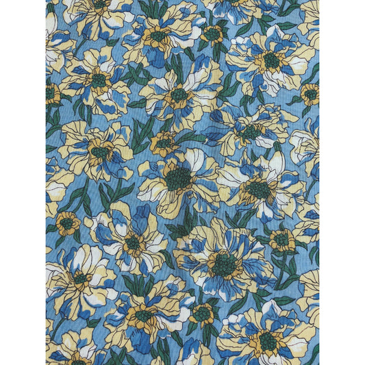 Wide Width Sketched Blue Floral Fabric by the Yard, 100% Cotton, decor fabric, quilting, sewing, 58" wide, Light blue floral