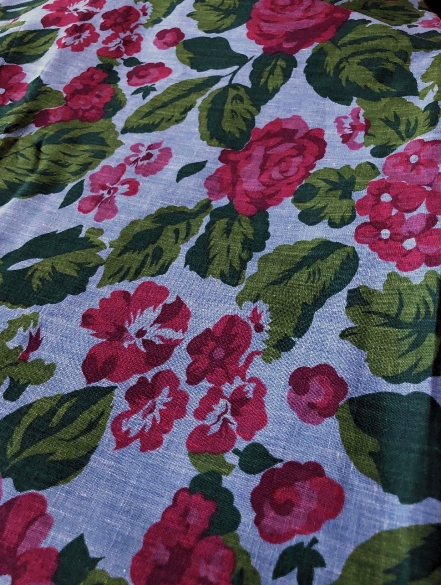 Rose Fabric 100% Cotton Fabric, Weilwood Fabrics, Sewing, quilting fabric, fabric by the yard, Rose on denim blue