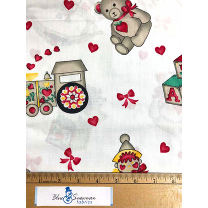 Vintage Children's Fabric, 100% Cotton, Sewing, quilting fabric, Cotton Fabric, Teddy Bear, Train, Jack-in-the-box, Springs Industries