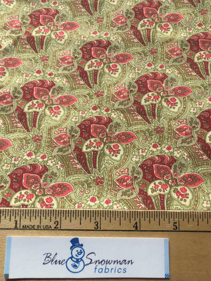 Ozark Calico Olive Paisley Fabric, Sewing, quilting, 100% Cotton Fabric, floral fabric, #955, Fabri-Quilt