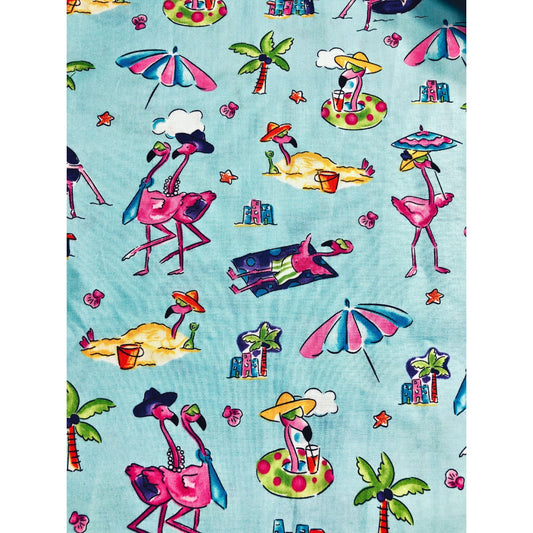 Flamingo Beach 100% Cotton Fabric, sewing fabric, quilting, fabric by the yard, Flamingo fabric, beach fabric, Pink flamingo