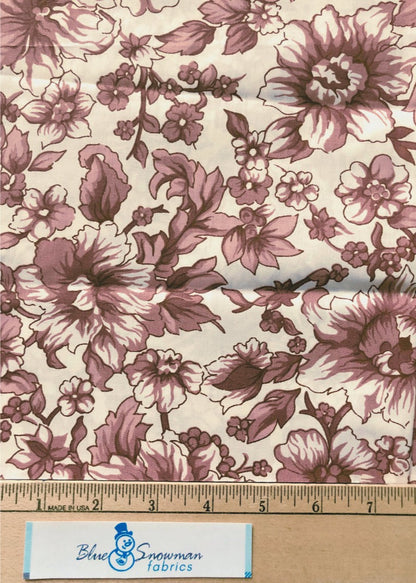 Vintage Floral on Cream Fabric,Cotton Blend Fabric, Monochromatic Fabric Sewing, quilting fabric, fabric by the yard, Polished Cotton