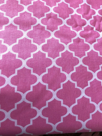 Moroccan Geometric Print 100% Cotton Fabric, Spring Fabric, quilting fabric, Sewing,  fabric by the yard, Trellis, pink fabric