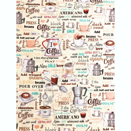 Coffee Fabric, Kitchen Fabric 100% Cotton Fabric, Sewing, quilting fabric, Gourmet kitchen, coffee house