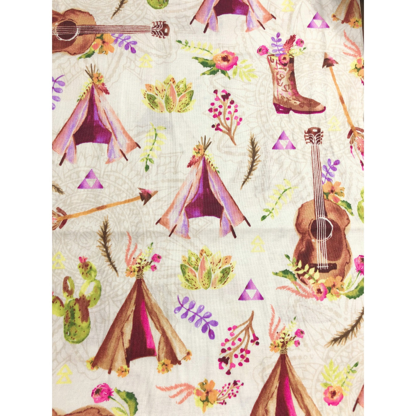 Wanderer's Weekend, Cowgirl boots, Guitar, teepee 100% Cotton Fabric, sewing fabric, quilting, Windham Fabrics