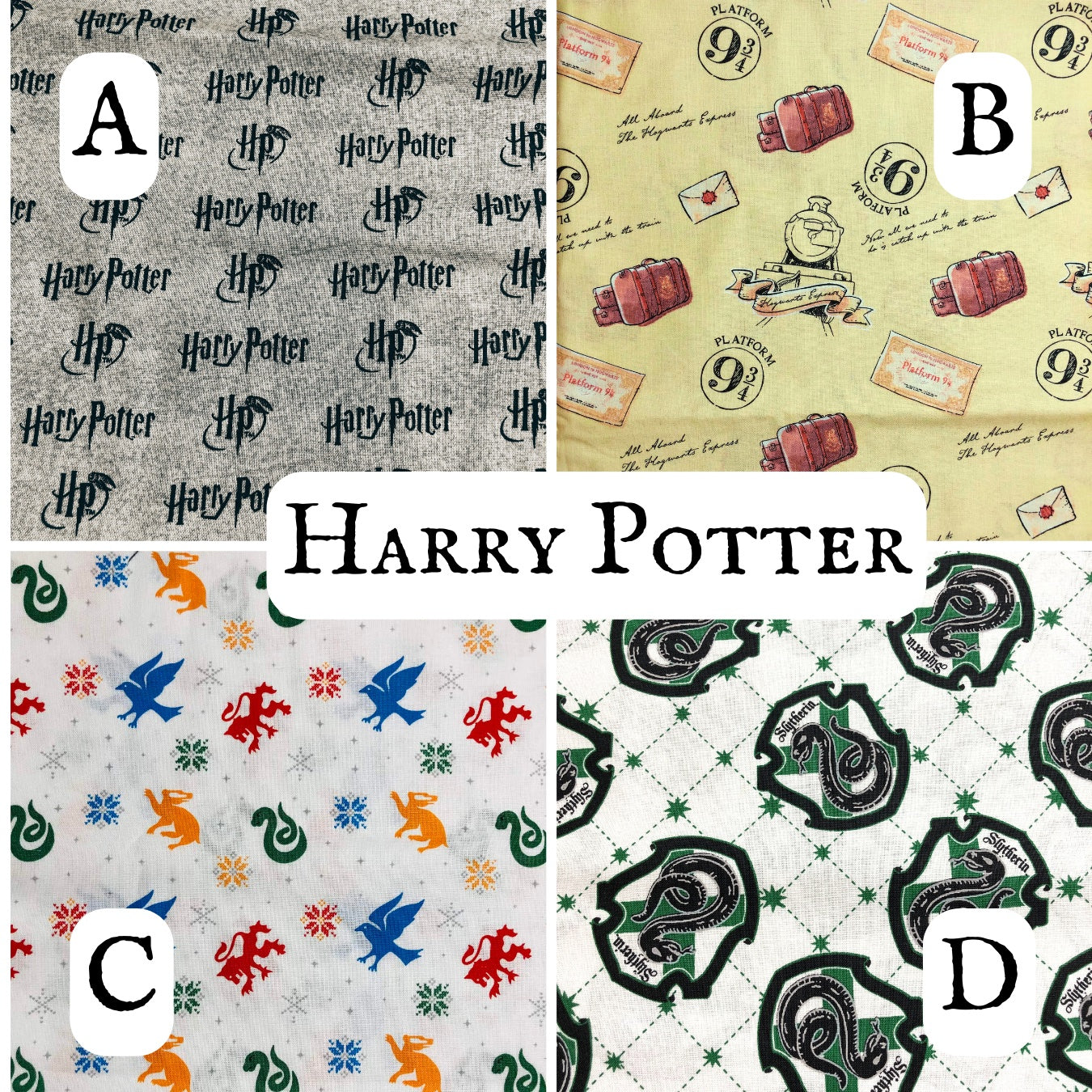 Harry Potter License Fabric,  100% Cotton fabric, Quilting Fabric, sewing, Platform 9 3/4, Slytherin, wizards