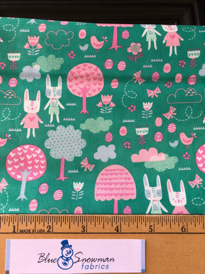 Spring Bunny Fun 100% Cotton Fabric, Easter Fabric, Moda Fabric, quilting fabric, Sewing, floral fabric, fabric by the yard