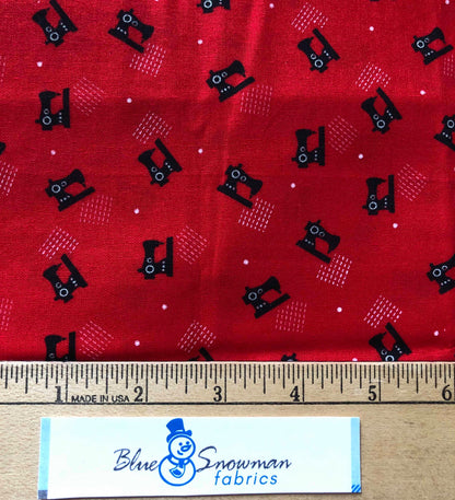 Sewing Machine Fabric, 100% Cotton Fabric, quilting fabric, Sewing,  fabric by the yard,  sewing theme, red fabric, white fabric