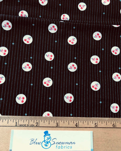 Small Cherry Fabric,Cotton Blend Fabric, Sewing, quilting fabric, fabric by the yard, Black fabric, decor fabric