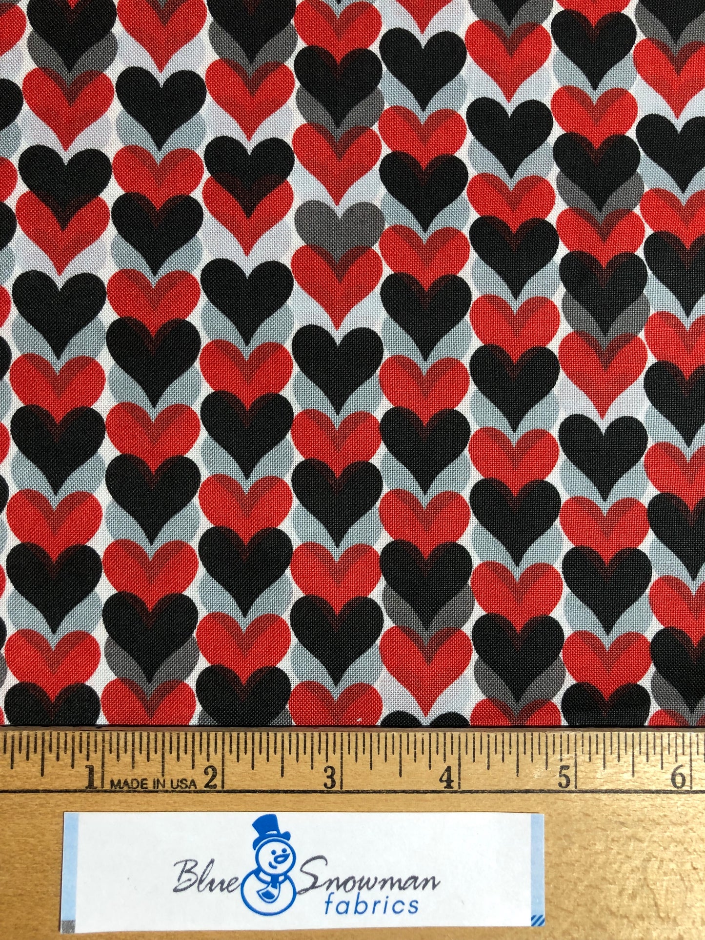 Black, Silver, Red Heart Valentine Fabric, Sewing, quilting fabric, 100% Cotton Fabric, Valentine's Day