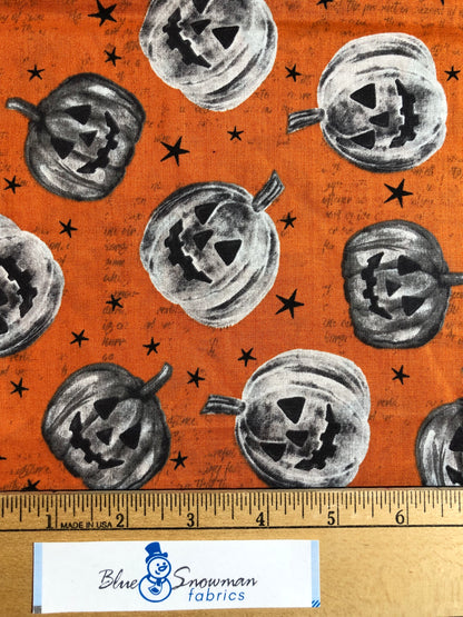 Jack-o-lantern Halloween Fabric, Sewing, quilting, 100% Cotton Fabric, fabric by the yard, fall fabric, orange fabric, crafting fabric