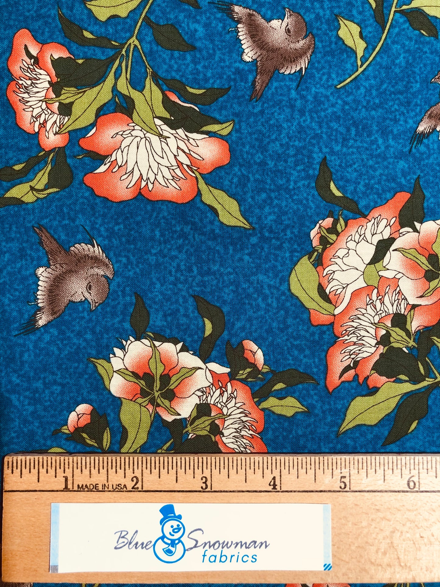 Springs Creative Bird Floral Fabric by the Yard, 100% Cotton, home decor fabric, quilting, sewing, large floral, Blue floral, orange floral