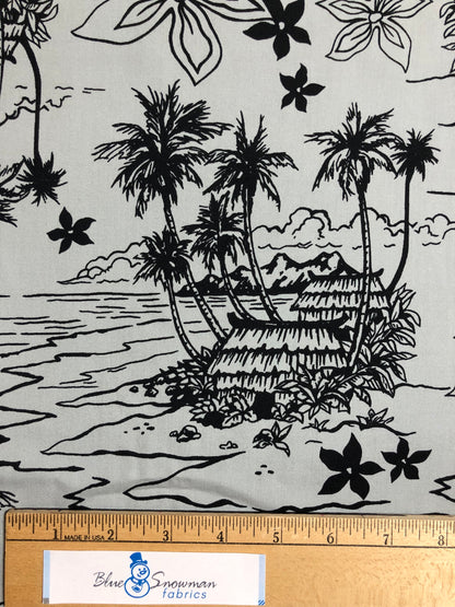 Robert Kaufman Gray Hawaiian Fabric by the Yard, Screen Print D#4480,  100% Cotton, home decor fabric, quilting, sewing, apparel fabric