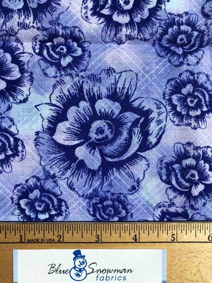 Purple Floral on Plaid, 100% Cotton, Sewing, quilting fabric, Cotton Fabric, Floral Fabric, Purple Floral, floral plaid, retro 70's fabric