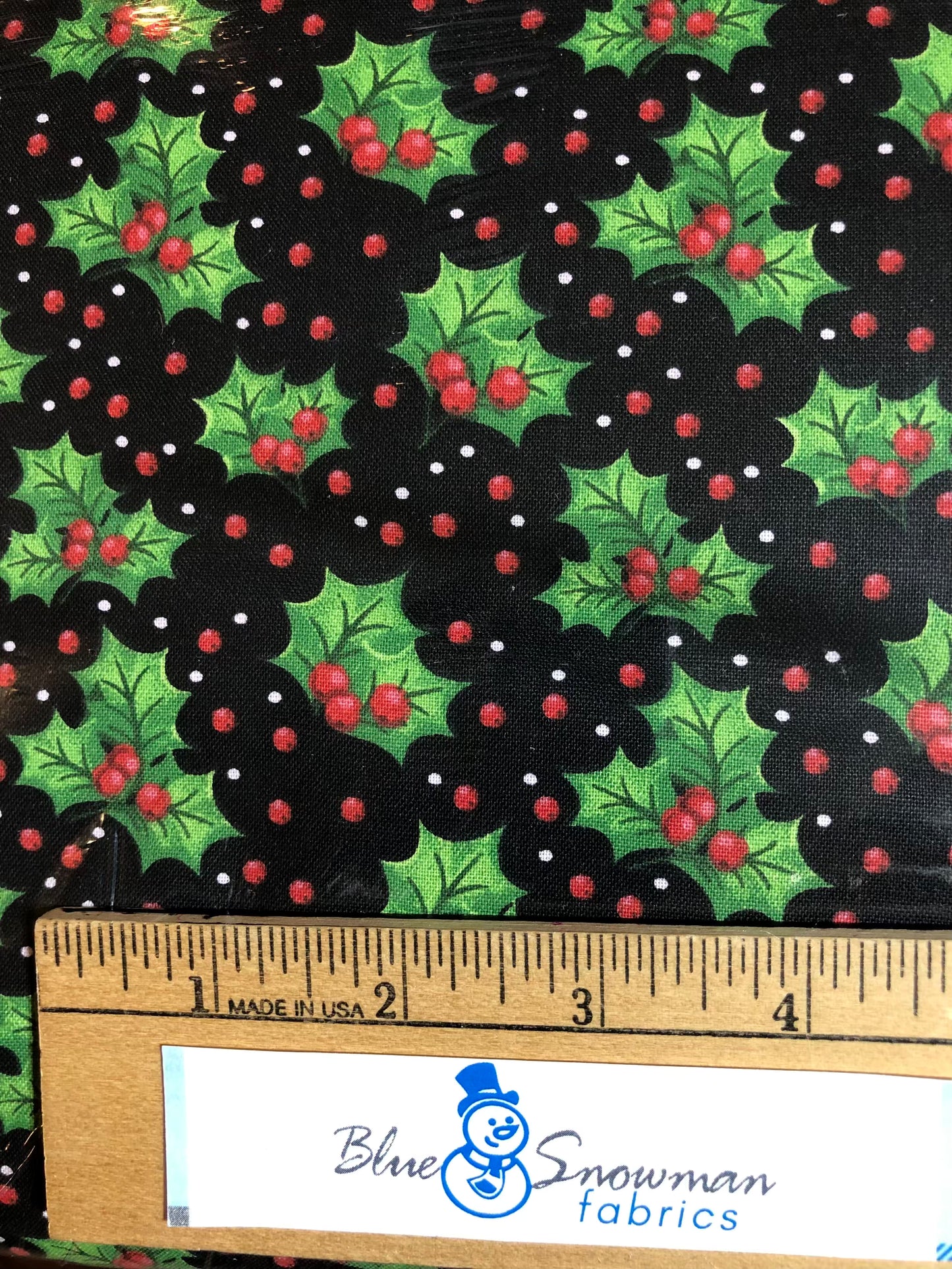 Christmas Holly, 100%Cotton Fabric,  Sewing, quilting fabric, fabric by the yard, Christmas fabric, Black Christmas fabric, Holly Berries