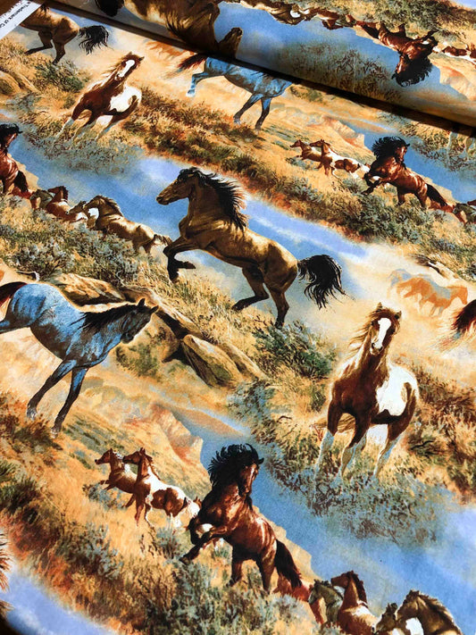 Stunning  Wild Horses Fabric,  100% Cotton, Sewing, quilting fabric, Cotton Fabric, Wild Wings, Western fabric, country decor, wild west