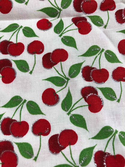 Cherry Glitter fabric, Sewing, quilting, 100% Cotton Fabric, fabric by the yard, Cherry fabric, kitchen decor, Fabric Traditions