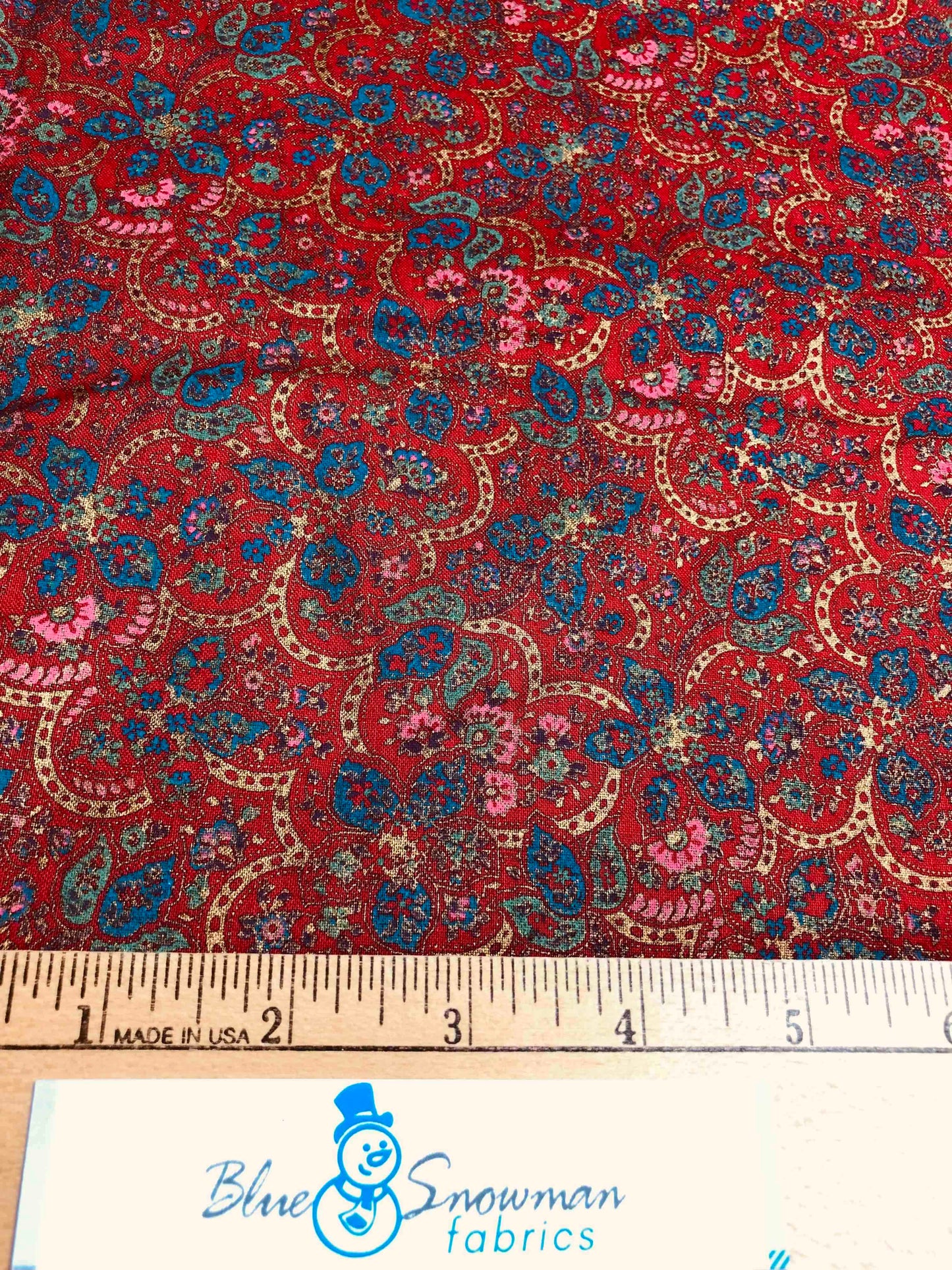 Concord Red Floral Fabric, Gold floral,  100% Cotton, Sewing, quilting fabric, Cotton Fabric, Floral Fabric, Red Oriental fabric