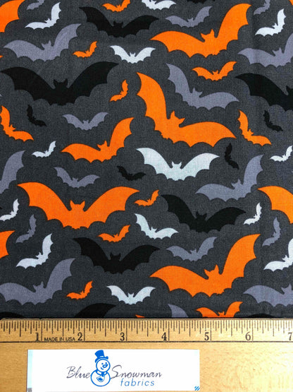 Halloween Bat Fabric, 100% Cotton Fabric, Sewing, quilting fabric, crafting fabric, Orange Halloween fabric, spooky, Trick or Treat