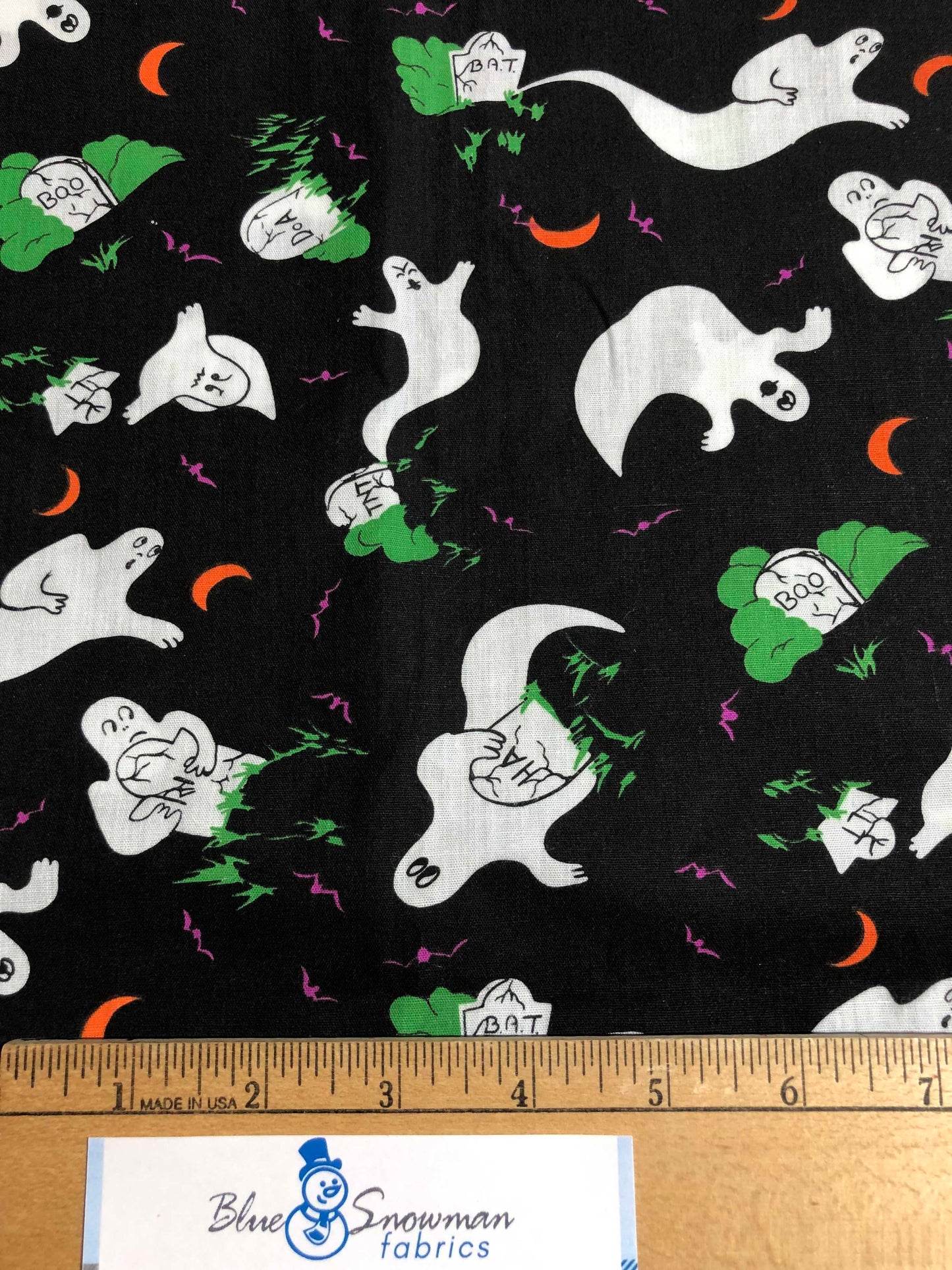 Black Halloween Ghost Fabric, 100% Cotton Fabric, Sewing, quilting fabric, crafting fabric, Halloween fabric, Boo