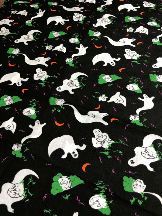 Black Halloween Ghost Fabric, 100% Cotton Fabric, Sewing, quilting fabric, crafting fabric, Halloween fabric, Boo