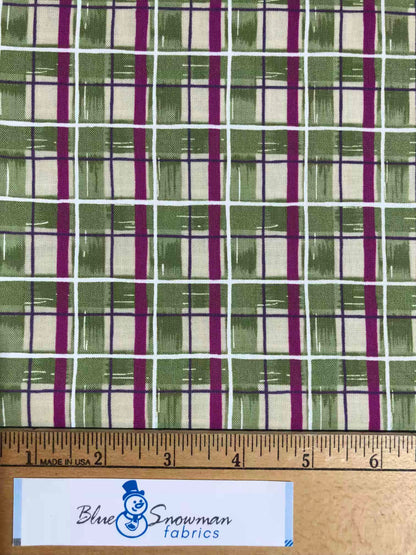 Vintage Small Plaid Daisy Kingdom Fabric, Sewing, quilting, 100% Cotton Fabric, fabric by the yard, Green Plaid