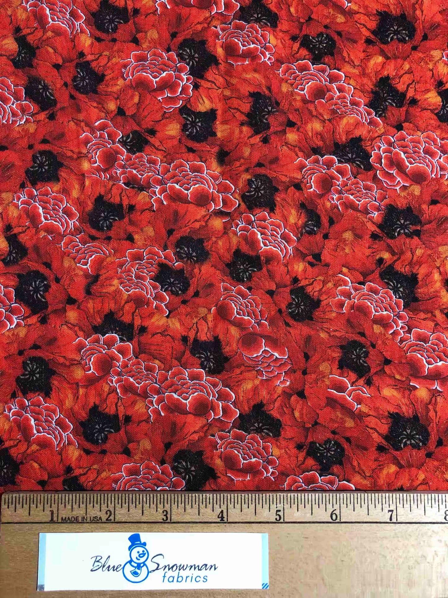 Orange Poppy Floral Fabric, Packed Poppies, 100% Cotton, Sewing, quilting fabric, Cotton Fabric, Floral Fabric