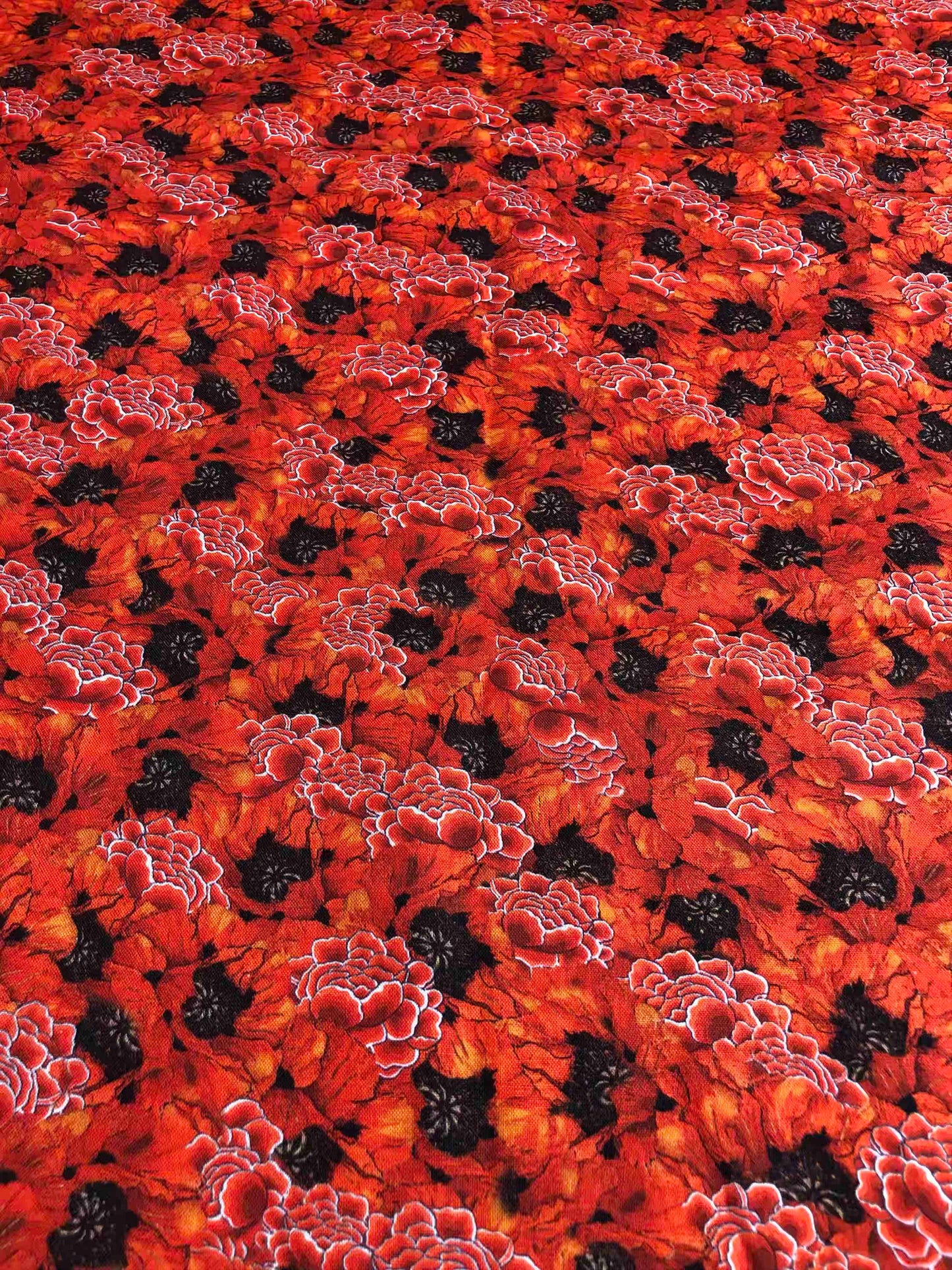 Orange Poppy Floral Fabric, Packed Poppies, 100% Cotton, Sewing, quilting fabric, Cotton Fabric, Floral Fabric