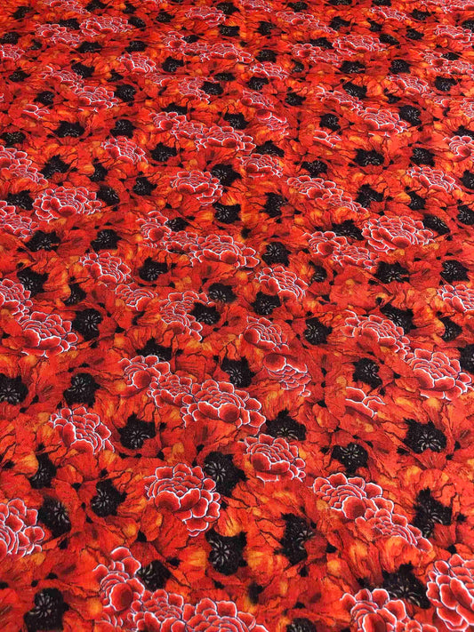 Orange Poppy Floral Fabric, Packed Poppies, 100% Cotton, Sewing, quilting fabric, Cotton Fabric, Floral Fabric