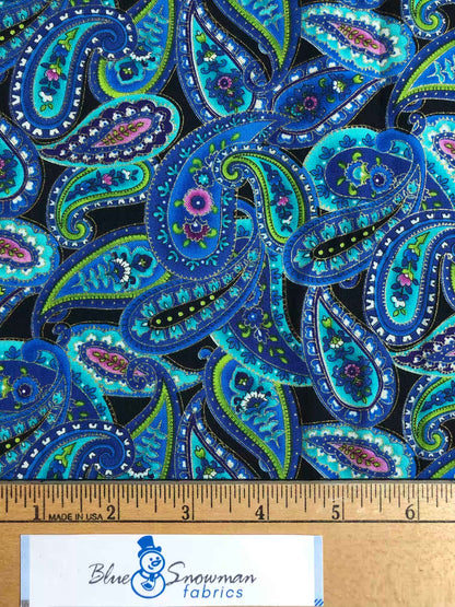 Mystique, Timeless Treasures,  sewing fabric, quilting, fabric by the half yard, 100% Cotton, blue paisley fabric