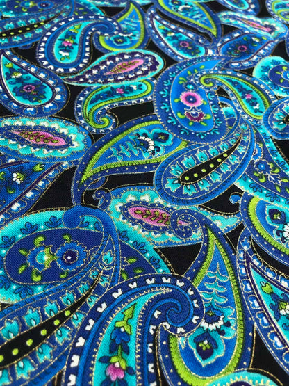 Mystique, Timeless Treasures,  sewing fabric, quilting, fabric by the half yard, 100% Cotton, blue paisley fabric