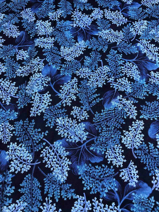 Cranston Blue Floral Fabric, sewing fabric, quilting, fabric by the half yard, 100% Cotton, blue leaf fabric