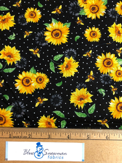 Sunflower fabric, Hi-Fashion Sunflowers and Bees, 100% Cotton fabric, sewing, quilting, decor fabric, premium fabric