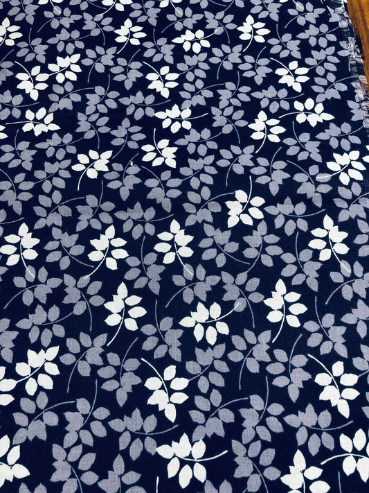 Navy Leaf Fabric 100% Cotton Fabric, Sewing, quilting fabric, blue leaf, blue fabric