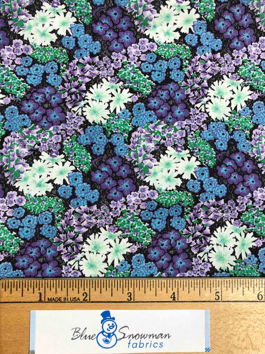 Purple and Blue Floral fabric, sewing, quilting,  100% cotton, Purple floral fabric, remnant fabric, small floral