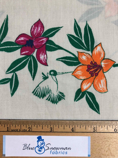 Vintage Hummingbird Floral Fabric, Sewing fabric, OOP fabric, Discounted fabric, Fabric by the yard