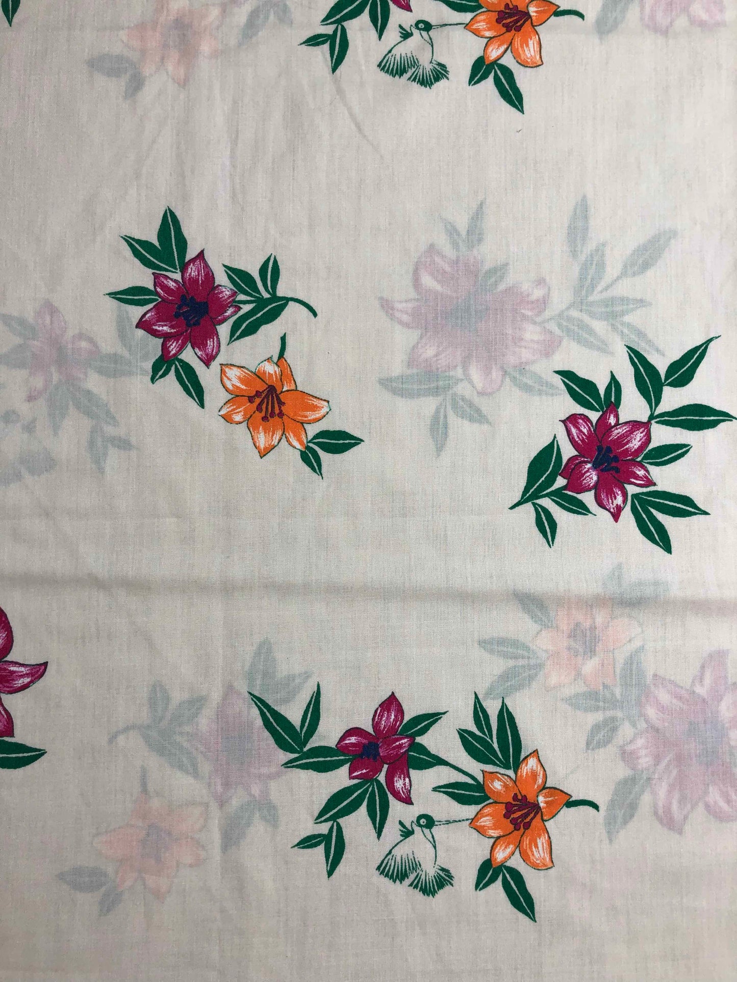 Vintage Hummingbird Floral Fabric, Sewing fabric, OOP fabric, Discounted fabric, Fabric by the yard