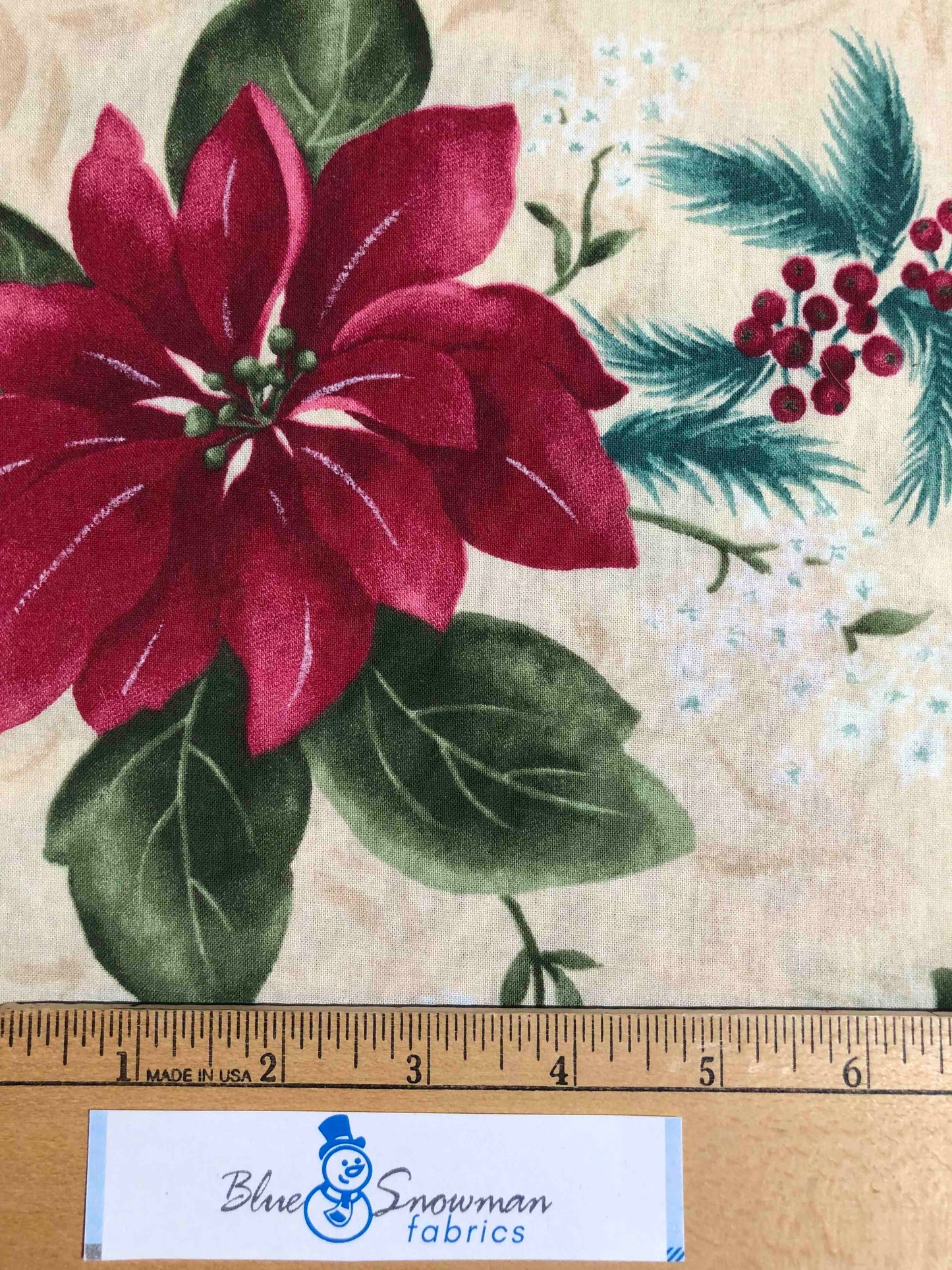 WIDE Poinsettia Floral Fabric, Sewing fabric, OOP fabric, Christmas fabric, fabric remnant