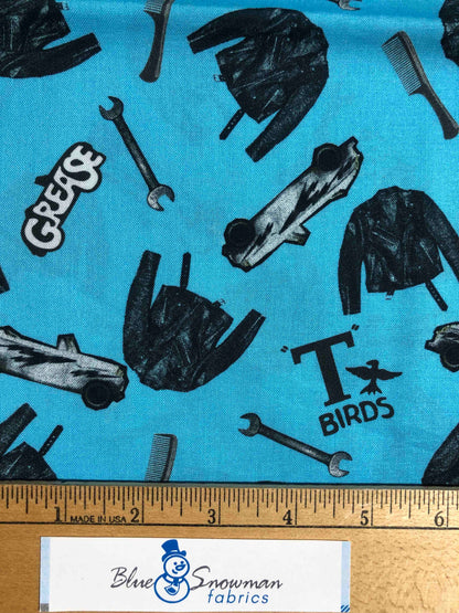 Grease Licensed Fabric,  Cheerleader, 100% Cotton fabric, Quilting Fabric, sewing, T-birds, Olivia Newton John, Travolta, 50's, 60's