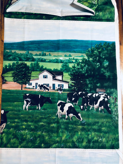 Farm Pasture Fabric Panel, sewing, Barnyard Scene Panel, David Textiles, cow print panel