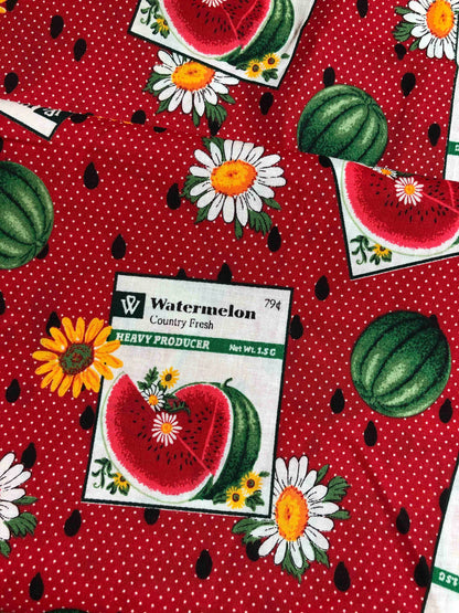 Watermelon Seed Packet Novelty Print Fabric, 100% Cotton, Vintage, Quilting fabric, Sewing, Crafting, Gardening, OOP