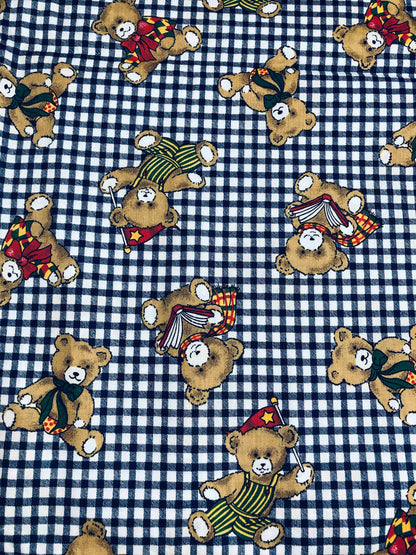 Teddy Bears on Navy Gingham Fabric, OOP Fabric, Sewing, quilting, decor fabric, nursery fabric, fabric for kids