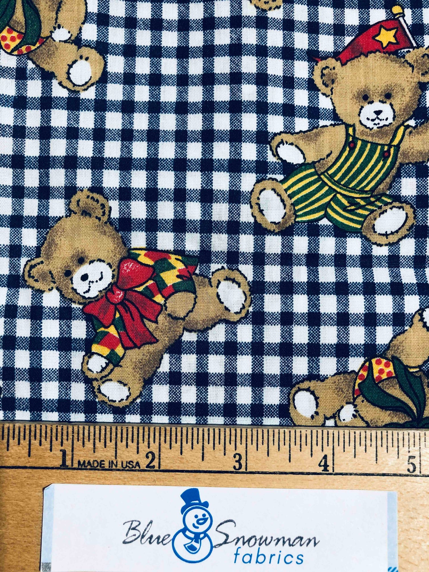 Teddy Bears on Navy Gingham Fabric, OOP Fabric, Sewing, quilting, decor fabric, nursery fabric, fabric for kids