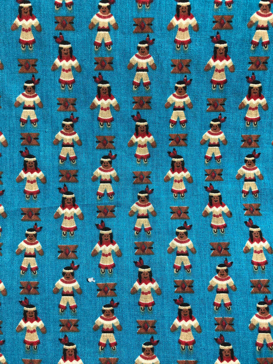 Concord Vintage Native American Children Fabric, OOP Fabric, Sewing, decor fabric, teal fabric, diversity, teepee, cherokee