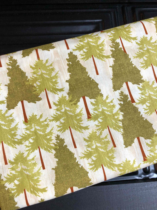 David Textiles  Lodge Trees Green Fabric by the Yard, 100% Cotton, quilting fabric, sewing fabric, Pine tree, forest, woods, olive green