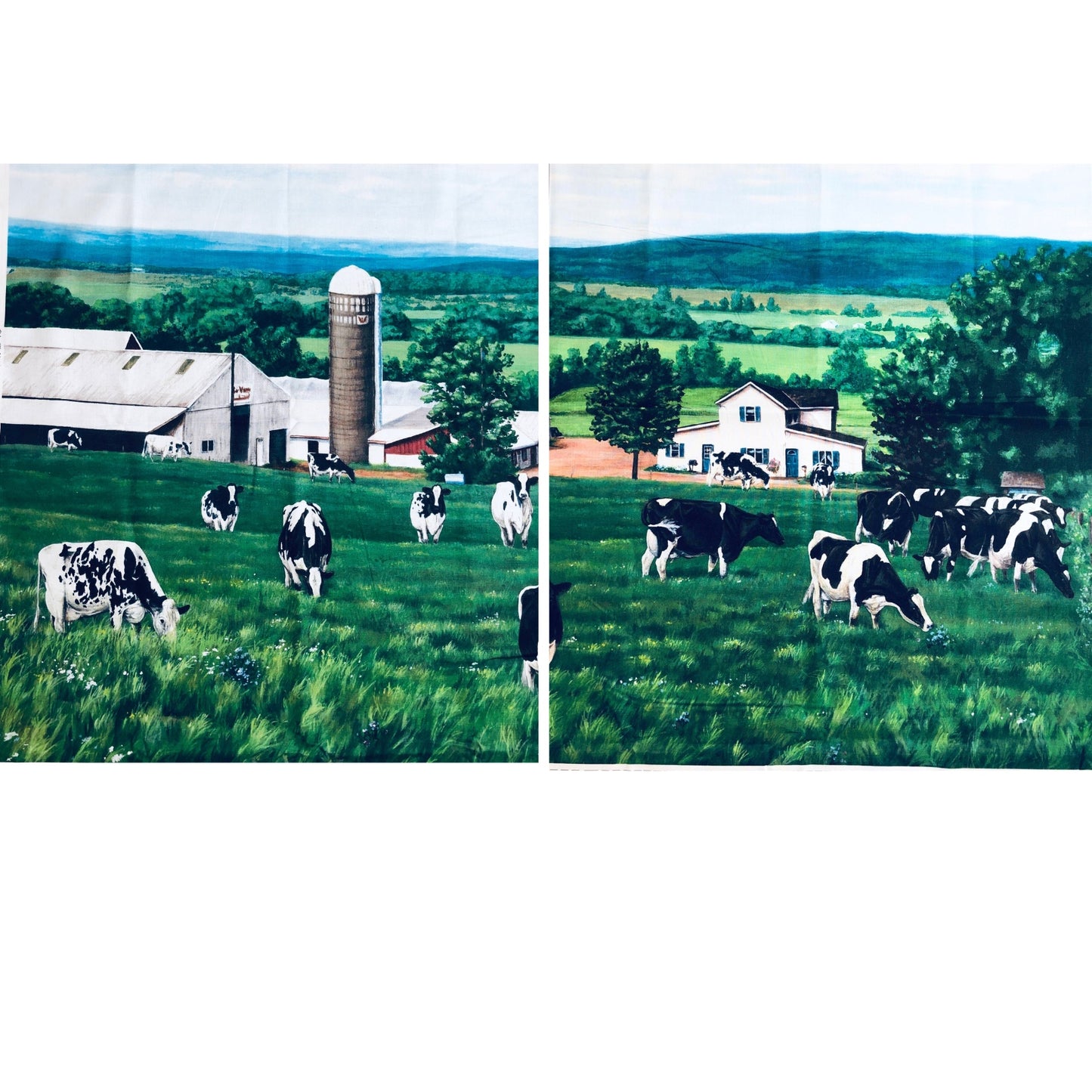 Farm Pasture Fabric Panel, sewing, Barnyard Scene Panel, David Textiles, cow print panel